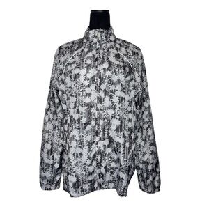 Lands' End Floral Full Zipper Windbreaker Grey